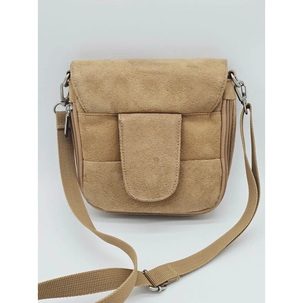 TRAVELON Suede Organizing Purse Key Fob Mirror Expandable Bottom Crossbody Purse